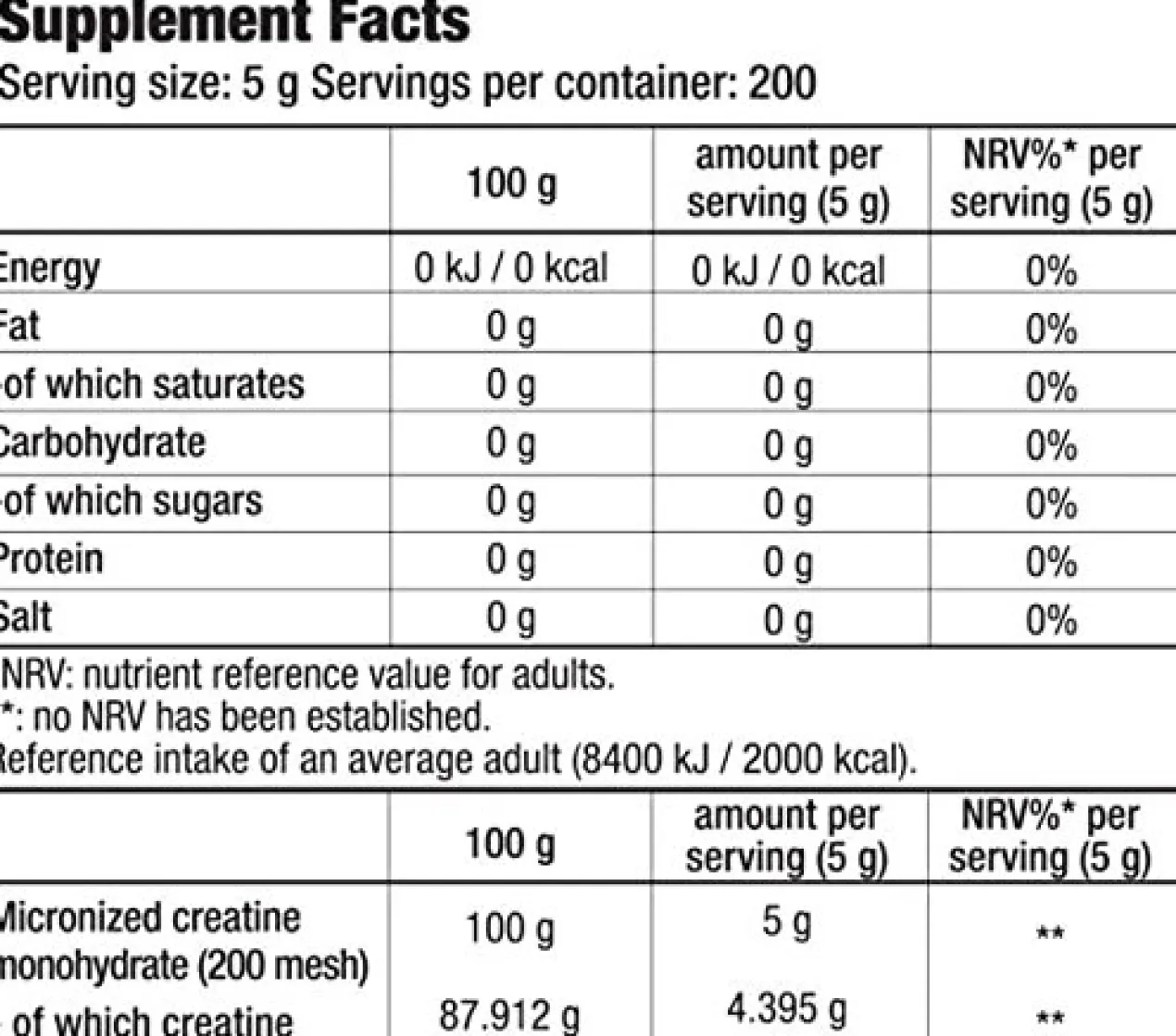 100% Creatine Monohydrate Complemento alimenticio en polvo
