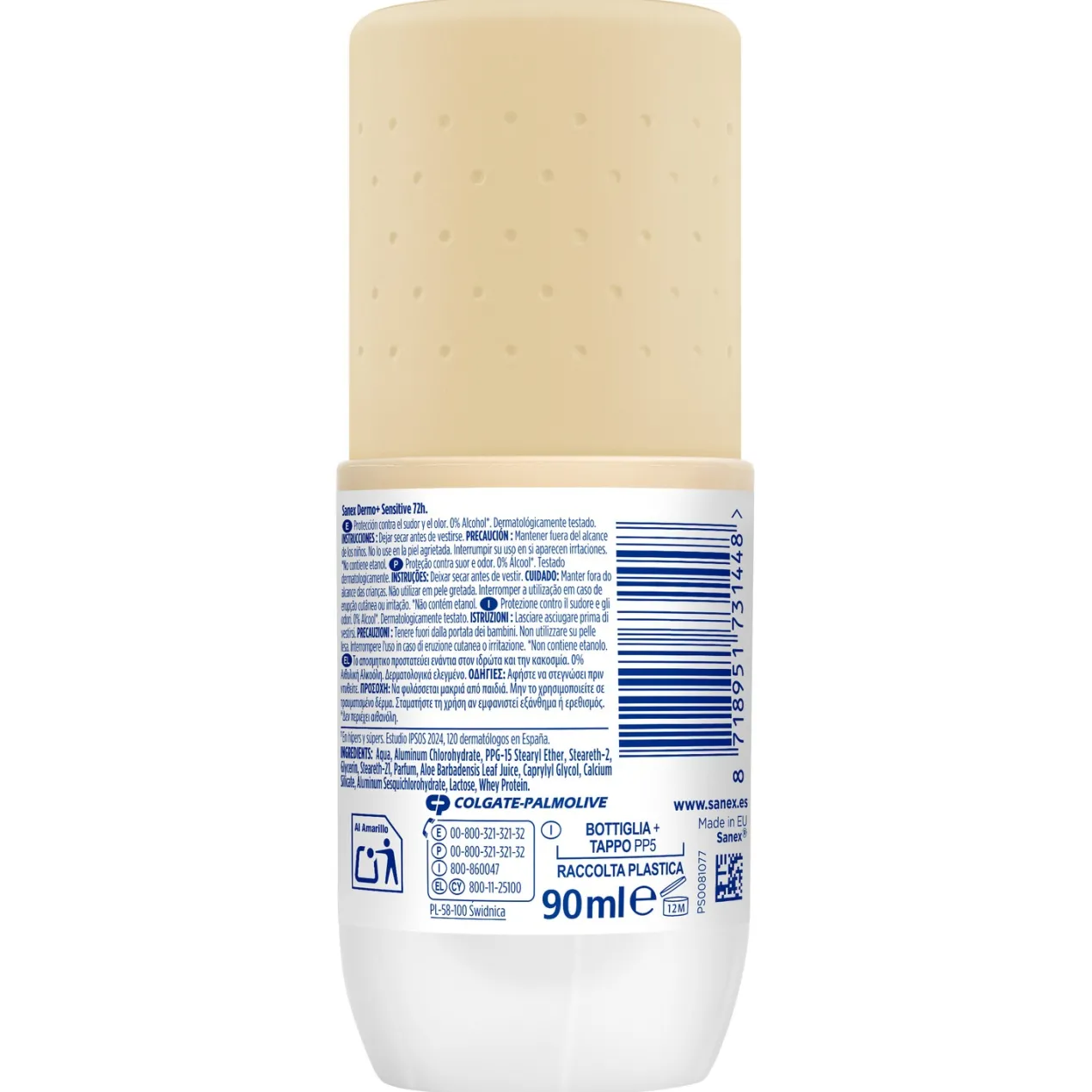 Desodorante Roll-On Dermo+ Sensitive 72h Antitranspirante