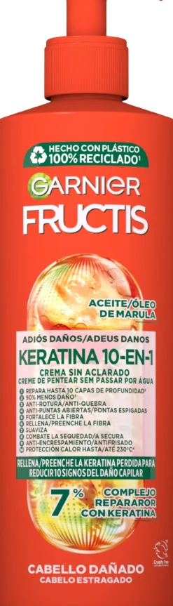 Fructis Crema sin Aclarado 10-en-1 Adiós Daños con Aceite de Marula para cabello dañado