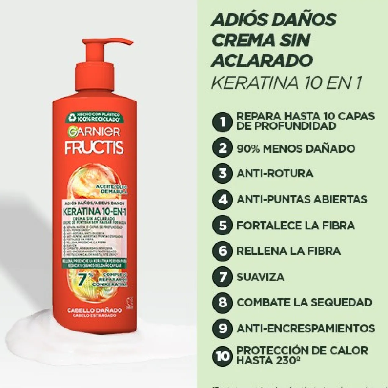Fructis Crema sin Aclarado 10-en-1 Adiós Daños con Aceite de Marula para cabello dañado