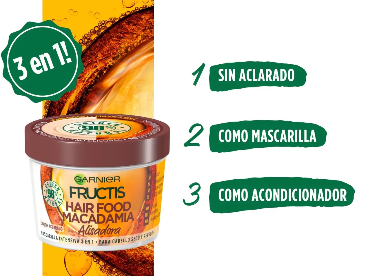 Fructis Hair Food Coco Mascarilla 3 en 1 Alisadora