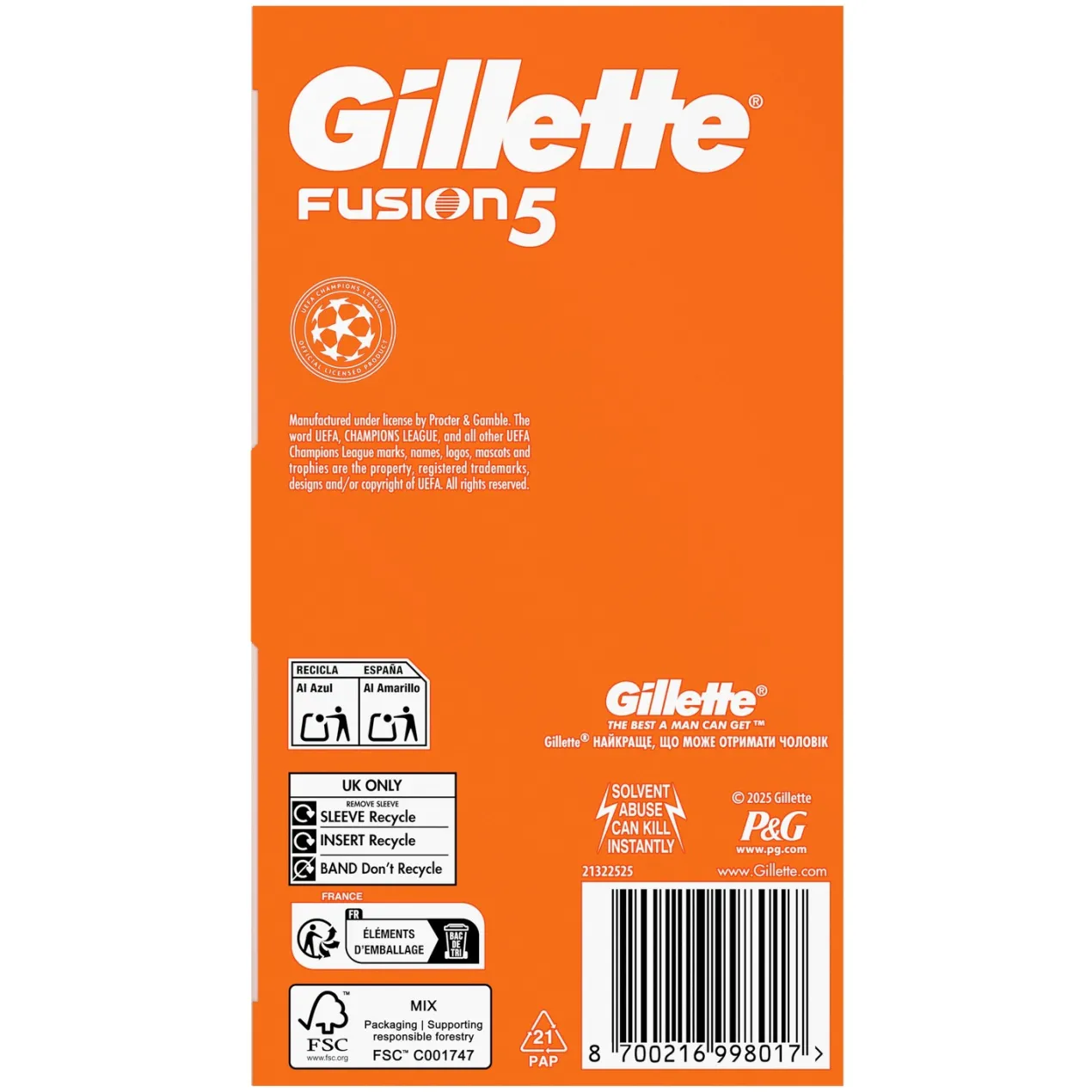 Gillette Fusion5 Pack Especial Champions League Maquinilla de Afeitar
