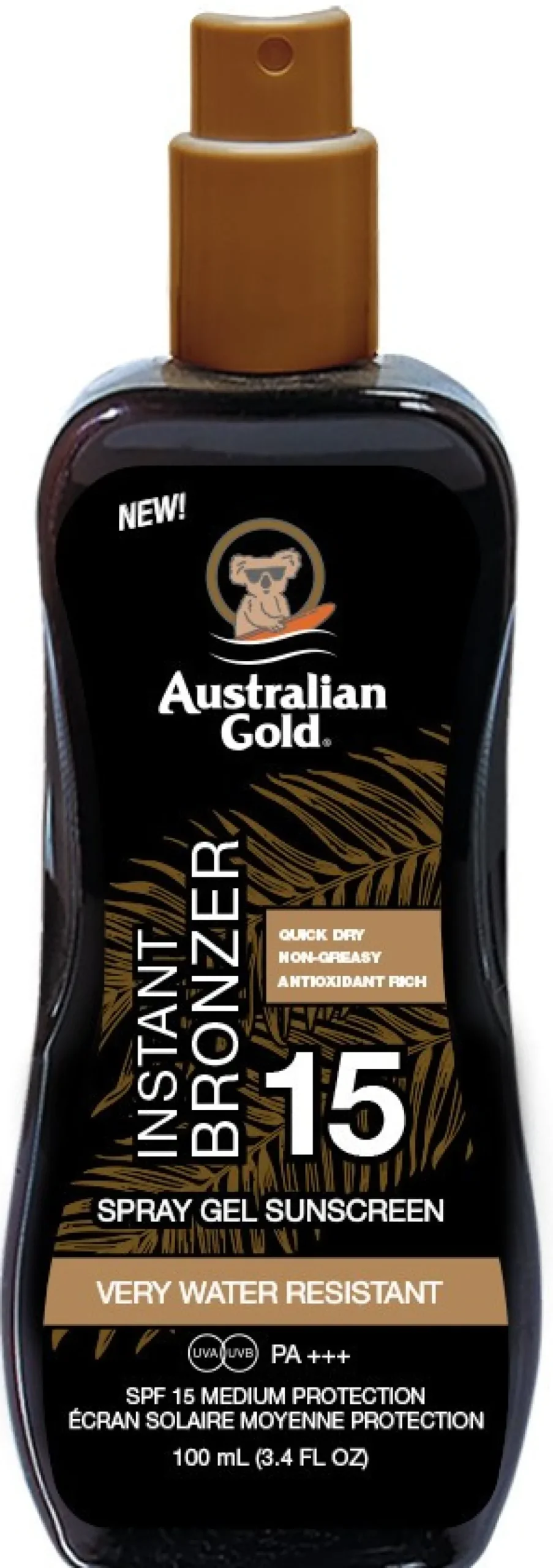 Instant Bronzer Gel en spray Protector solar con autobronceador