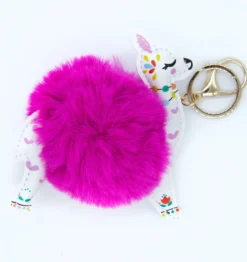 Llavero Bola Pelo Llama Fucsia