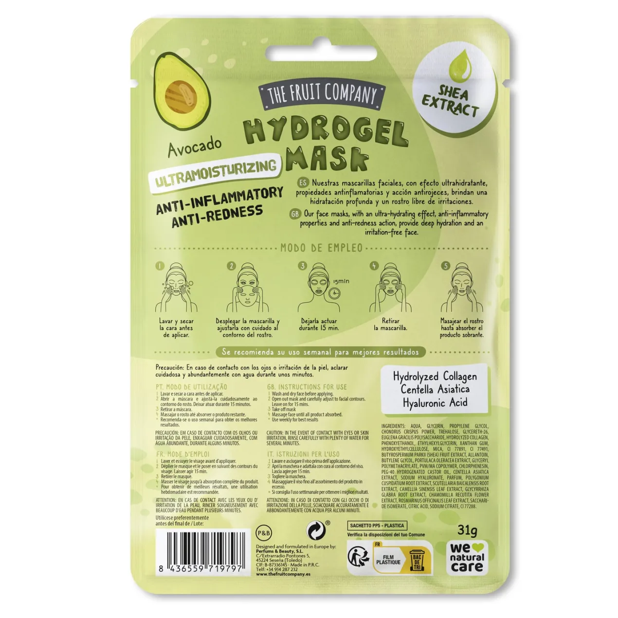 Mascarilla Facial Hidrogel Aguacate Ultrahidratante