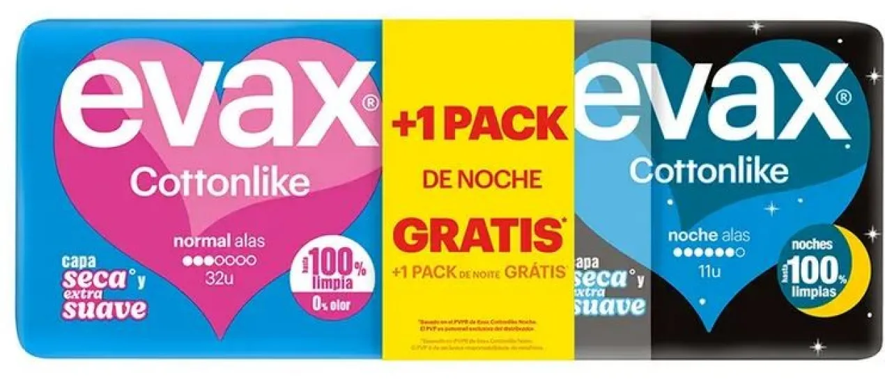 Pack Cottonlike Compresas Normal Alas + Noche Alas