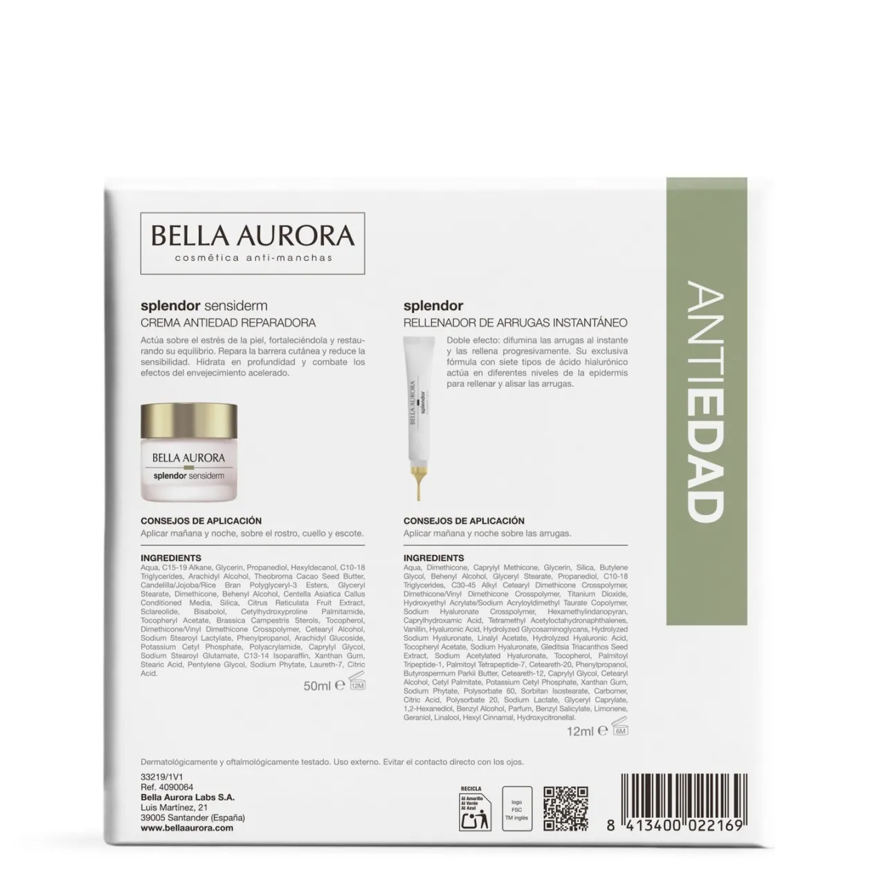 Pack Splendor Sensiderm Crema Antiedad + Rellenador