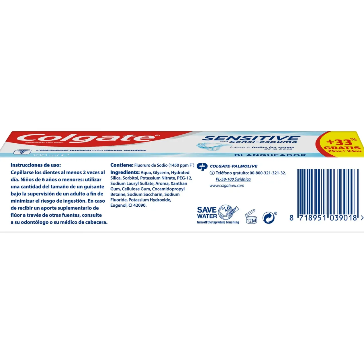 Pasta de Dientes Blanqueadora Sensitive con Sensi-Espuma para Dientes Sensibles