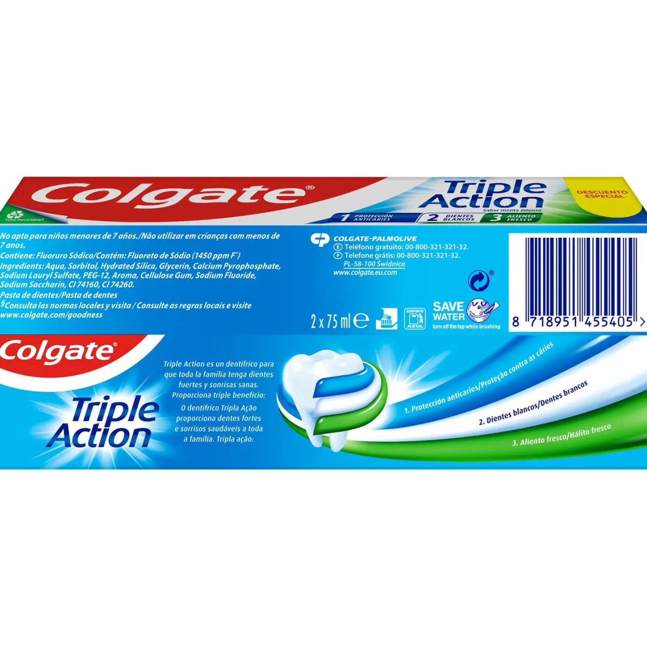 Pasta de Dientes Triple Acción Anticaries y Frescor a Menta