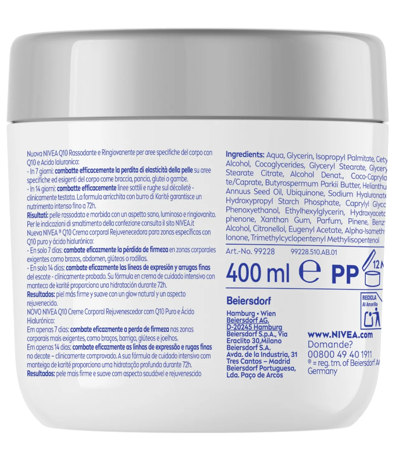 Q10 Crema Corporal Reafirmante y Rejuvenecedora