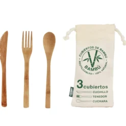 Set 3 Cubiertos de Bambú con Bolsa