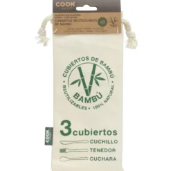 Set 3 Cubiertos de Bambú con Bolsa