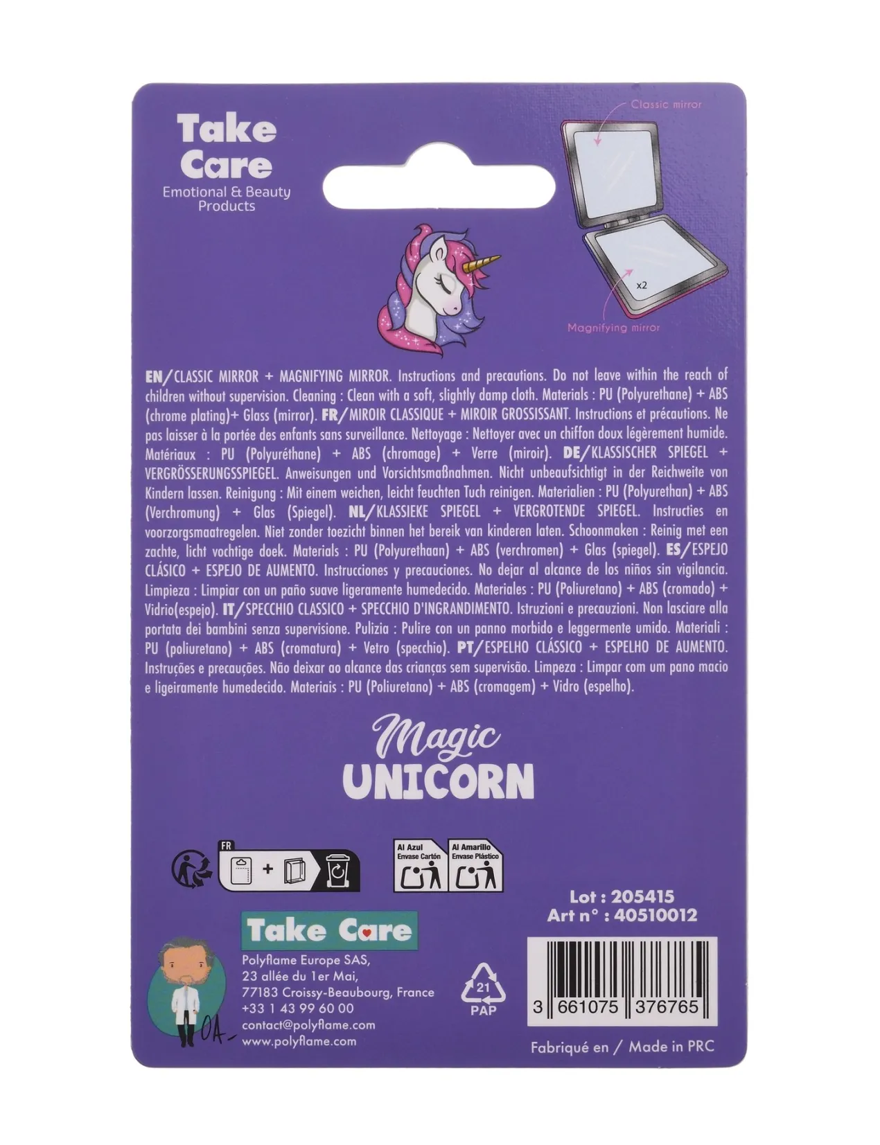 Unicornio Espejo Clásico + Espejo de Aumento