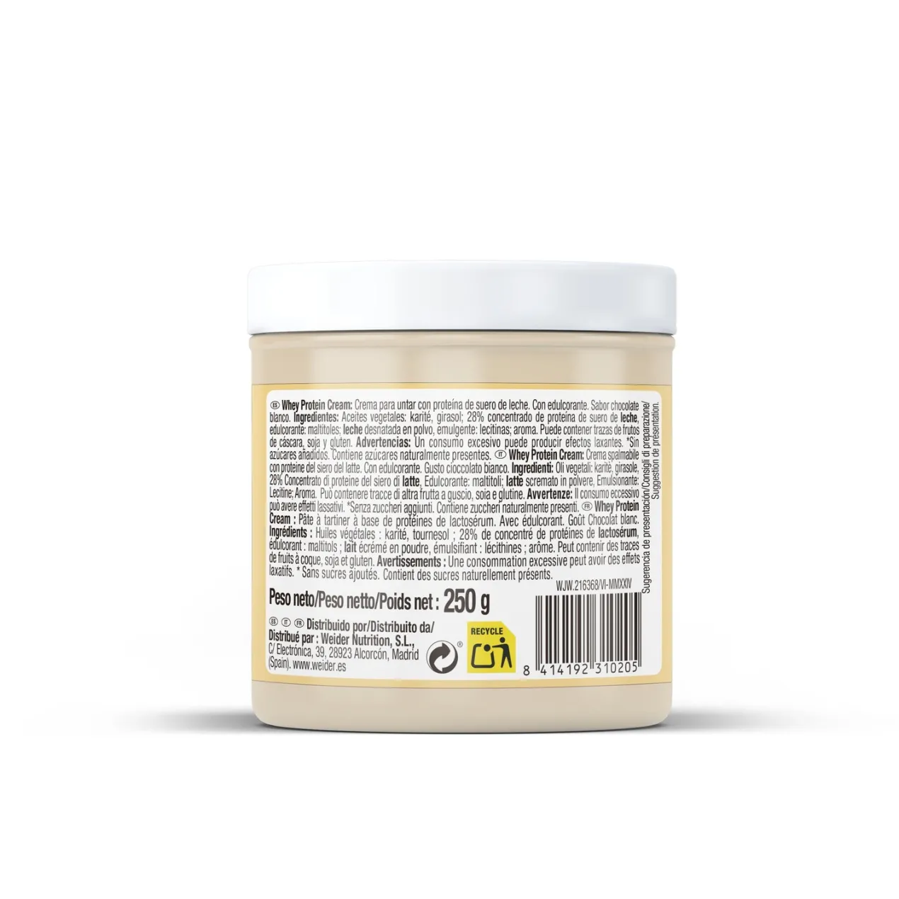 Whey Protein Choco White Spread Alimento saludable Crema de proteínas
